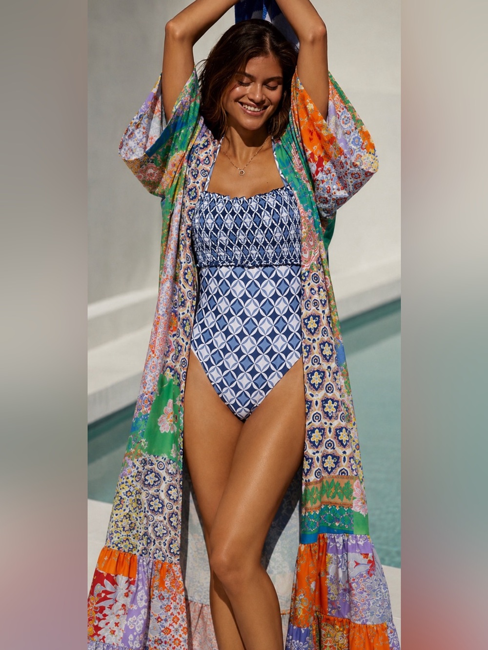 New Anthropologie Iris Smocked Halter One Piece Swimsuit Sz M